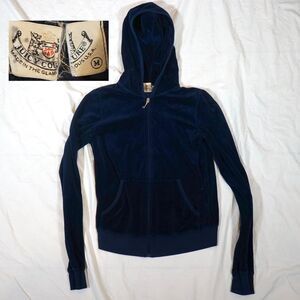 Juicy Couture Vintage Y2K Velour Full Zip Hoodie Dark Blue Medium